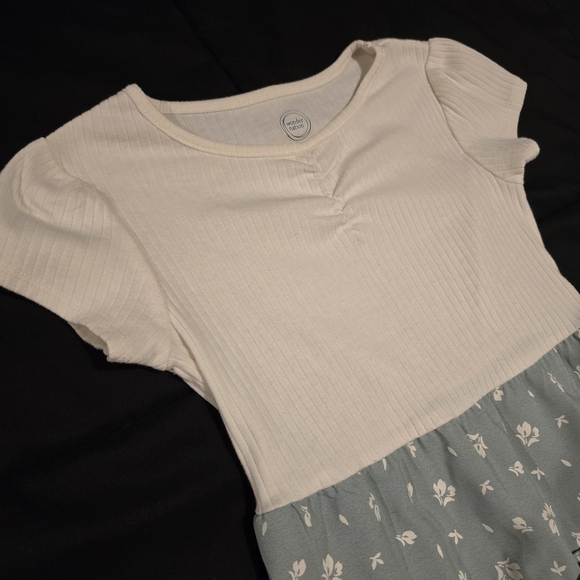 Girl'sā Floral Short Sleeve Dress Sage Green & White Size 6 Small - Picture 2 of 8